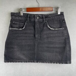 Zara Trafaluc Washed Black Denim Mini Skirt Distressed Hem Cute Hip Grunge Wmn S